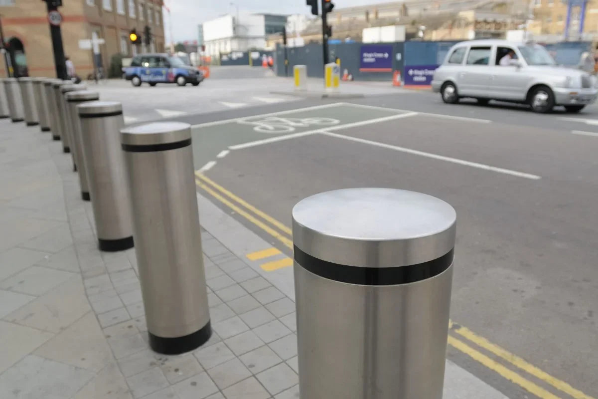 Commercial bollards on pavement