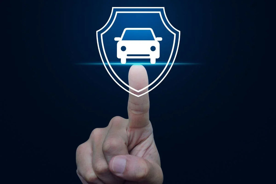 Finger clicking on a digital icon representing car security