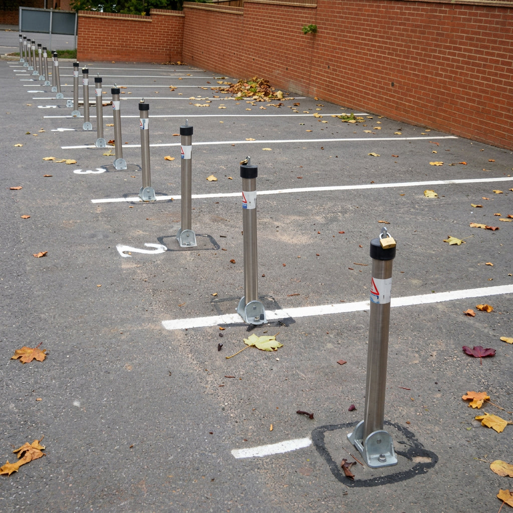 Multiple fold down Toplok posts in a car park