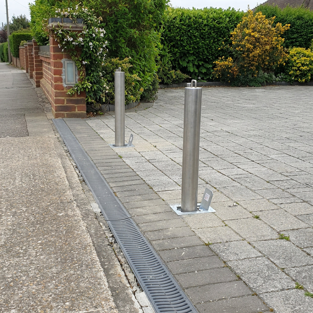 Two RAM telescopic bollards in driveway