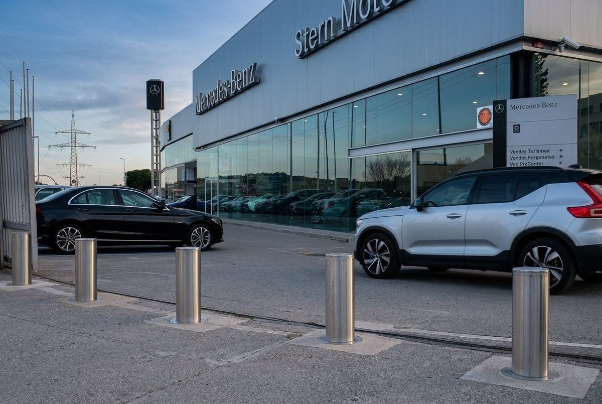 Automatic bollards in Mercedes forecourt