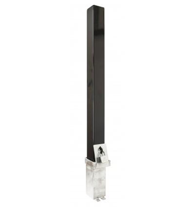 A long, narrow black metal post with a polished silver base and a small bracket attached near the bottom, shown on a plain white background.
